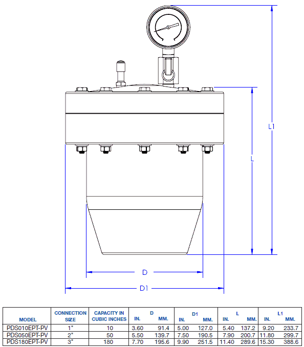 pulsation dampener and surge suppressor Dimensional Drawing