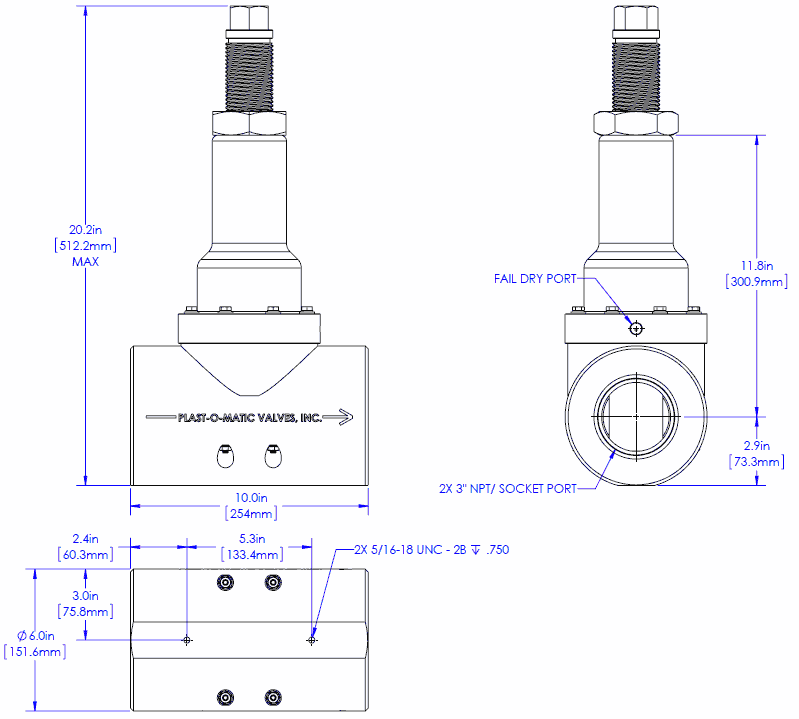 Series RVDT three inch heavy duty size dimensions